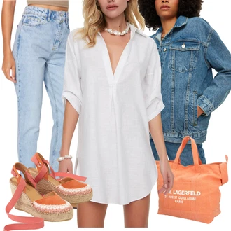 Zapínání na knoflíky Outfit s Bílá/Šedá/Krémová/Oranžová Halenkové Šaty/Košilové šaty/Tunikové šaty Trendyol "Módní vzhled na podzim"