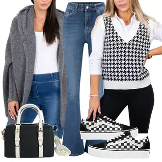 Outfit s Džín s Širokou Nohavicí/Mom Jean/Džíny s Rozparkem/High Waist Džínové Kalhoty/Zvonové Džíny/Dad Džíny/Pánské tričko Trendyol "Cool podzimní outfit"