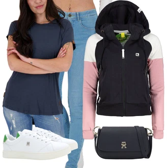 Outfit s Černá Mikina s kapucí Mikina Alife and Kickin "Cool podzimní outfit"