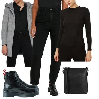 Outfit s Černá/Bílá Roláková Košile/Pletené tričko/Pletený Top Trendyol "Cool podzimní outfit" Outfit s Černá/Bílá Roláková Košile/Pletené tričko/Pletený Top Trendyol "Cool podzimní outfit"