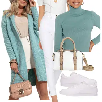 Outfit s Krémová/Bílá Kožená Pánská Bund/Push up Džín/Mom Jean/Džíny s Rozparkem/High Waist Džínové Kalhoty/Zkrácené Džíny/Motorkářské Džíny Trendyol "Cool podzimní outfit"
