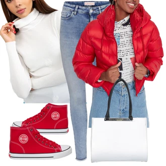 Outfit s Bílá/Hnědá/Stříbrný/Krémová Kardigan Zavinovací svetr/Zimní svetr/Kardigán se stojatým límečkem/Krátký svetr/Kardigán s kulatým výstřihem/Kašmírový kardigán vinceotto "Cool podzimní outfit"