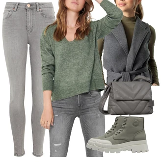 Outfit s Růžová/Béžová/Modrá Kožená bunda marks & spencer "Cool podzimní outfit"