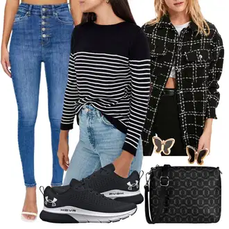 Outfit s Modrá/Světle modrá Push up Džín/Džíny s Rozparkem/High Waist Džínové Kalhoty Trendyol "Cool podzimní outfit"
