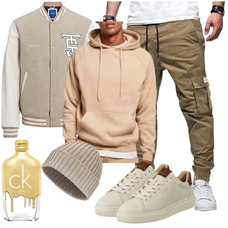 Outfit mit Beige/Braun/Khaki Hoodie Women's Fleece Sweatshirts/Sport Sweatshirt/Unisex Hoodie/Strick Hoodie/Ausgefallener Hoodie/Vintage Hoodie/Sport Hoodie/Hoodie/Kapuzenpullover Urban Classics "Cooles Outfit"