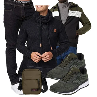 Knielang Outfit mit Dunkelgrün/Grün Kapuzenjacke/Sportjacke/2in1 Jacke/Hybridjacke/Vintage Jacke/Kastenjacke/Crop Jacke/Segeljacke/Nachhaltige Jacke/Coachjacke/Windbreaker Jacke Jack & Jones "Cooles Outfit"