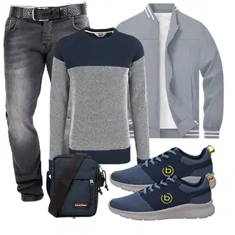Jeans Outfits mit Grau/Hellblau/Hellgrau Sommerjacke/Fliegerjacke/Frühlingsjacke/Bomberjacke/Uniformjacke/Collegejacke TACVASEN "Cooles Outfit"