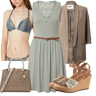 Outfit s Šedá/Tmavě šedá/Stříbrný/Modrá Tanga/Průsvitná kalhotka/Spodní kalhotky/Brazilské Kalhotky/Průhledná kalhotka/Tanga HUNKEMÖLLER "Elegantní letní outfit"