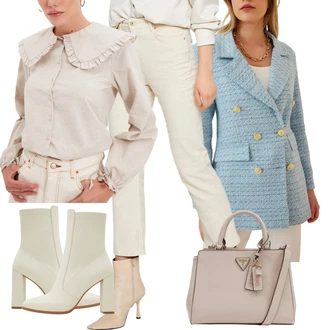 Outfit s Béžová/Hnědá Košilová Blůza/Mušelínová košile/Business košile Trendyol "Elegantní podzimní outfit"