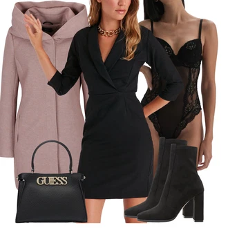 Ležérní, Šik Outfit s Černá/Fialová/Zelená Zavinovací Šaty/Kancelářské šaty/Business Šaty/Šaty s 3/4 Rukávem Trendyol "Elegantní podzimní outfit"Look: Glamourové, Elegantní, Šik, Příliš oblečený