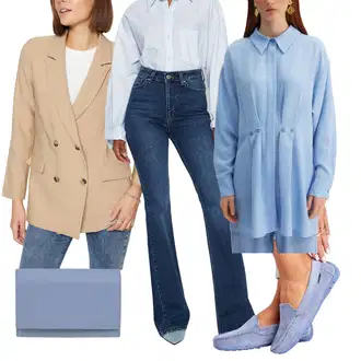 Outfity z džínu s Hnědá/Béžová/Khaki Oblek Dlouhý Sako/Kožená Pánská Bund/Krátké Sako/Dvojřadový Sako/Kožená bunda pro muže/Boyfriend Sako/Blejzrové Bund Trendyol "Elegantní podzimní outfit"