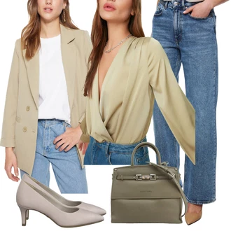 Outfit s Baggy Džíny/Dad Džíny/Džíny Culottes/Džíny Volného Střihu/Džíny Regular Fit/Formální Košile/Vintage džíny/Džín s Širokou Nohavicí Only "Elegantní podzimní outfit"