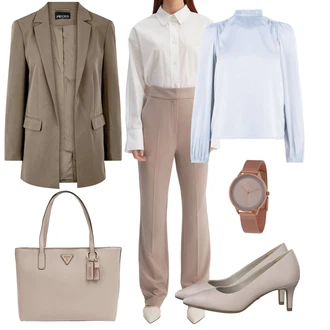 Outfit s Lilové barvy/Tyrkysový Hedvábná Halenka/Elegantní Halenka/Saténová Halenka/Halenka s Trychtýřovým Límcem/Halenka se Stojatým Límcem/Halenka s Nafouknutým Rukávem VERO MODA "Elegantní podzimní outfit"