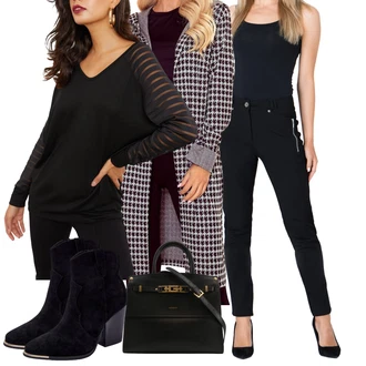 Outfit s Šedá/Hnědá/Zelená/Bílá/Fialová/Modrá Kardigan Vlněný kardigán/Zimní svetr/Dlouhé Kardigany/Svetr s podšívkou/Svetr kroj/Svetr boucle Numoco "Elegantní podzimní outfit"
