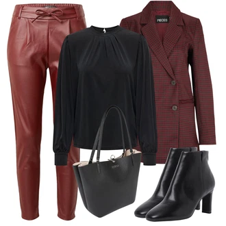 Dlouhé Outfit s Červená/Tmavě červená/Fialová Kožená Pánská Bund/Kožená bunda/Kostkované Sako/Kožená bunda pro muže/Dvojřadový Sako Pieces (Tall) "Elegantní podzimní outfit"