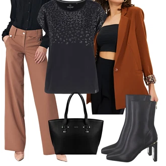 Nadrozměrné Outfit s Hnědá/Oranžová/Červená Krátké Sako/Oversize Sako/Dlouhý Sako/Dvojřadový Sako/Boyfriend Sako Trendyol "Elegantní podzimní outfit"Look: Nadrozměrné, Boho, Elegantní, Cool, Jazz, Old Money, Slavnostní
