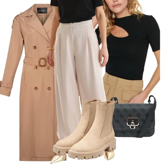 Outfit s Černá/Hnědá/Bílá/Fialová Pletené tričko/Pletený top/Krátký Top/Zkrácený Top Trendyol "Elegantní podzimní outfit"