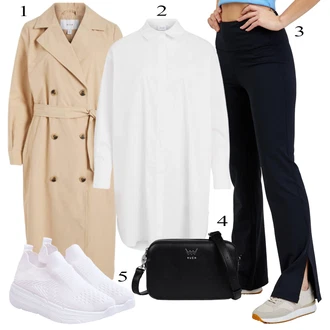 Nadrozm?rné Outfit s Krémová/Fialová/Bílá Le?érní ko?ile/Business ko?ile/Mu?elínová ko?ile/Ko?ilová Bl?za Vila "Outfit na podzim"Look: S pr?svitem, P?íli? oble?ený, Nadrozm?rné, Univerzitní