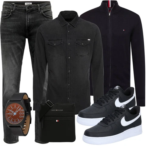 Schwarz/Dunkelgrau Bluse Große Größe/Jeanshemd Jack & Jones kombinieren