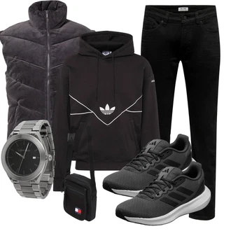 Outfit mit Schwarz/Grau/Hellgrau/Dunkelgrau Laufschuh/Joggingschuh/Fitnessschuh/Fitnessschuh/Gymnastikschuh/Bequemer Schuh/gesundheitsschuh/Sneaker/Walkingschuh Adidas Performance "Freizeit Outfit"