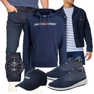 Party Outfits Schön mit Blau/Dunkelblau Vintage Hoodie/Partner Hoodie/Sport Sweatshirt/Ausgefallener Hoodie/Unisex Hoodie/Hoodie/Sport Hoodie Jack & Jones "Freizeit Outfit"Look: Classic, Unisex, Skater, 90er, Maritim, Schön, Lack