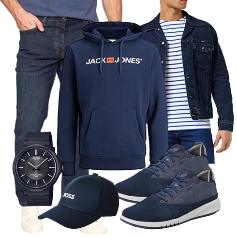 spitze Blau/Dunkelblau CordJacke/Kurze JeansJacke Wrangler kombinieren