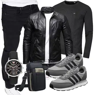 Party Outfits mit Schwarz Unkategorisiert Calvin Klein, Schwarz Vintage Lederjacke/Jacke mit Seitlichem Reißverschluss/Kunstlederjacke/Motorradjacke/Bikerjacke/Lederjacke Crone, Schwarz Unkategorisiert SPAHER, Schwarz Unkategorisiert Emporio Armani "Freizeit Outfit"