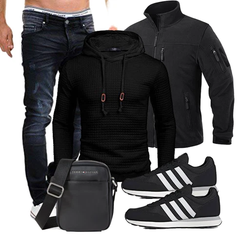 Schwarz/Dunkelblau/Dunkelgrau Wanderjacke/Reitjacke/Trekkingjacke/Kunstfaserjacke/Merinojacke/Trachtenstrickjacke/Jacke mit Seitlichem Reißverschluss/Thermojacke/Fleecejacke TACVASEN kombinieren