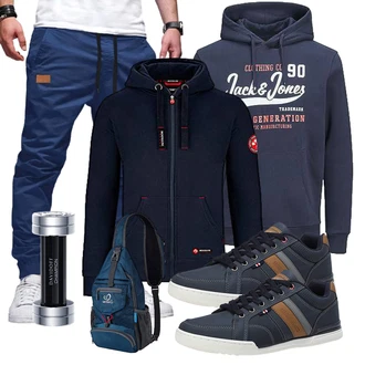 Groß Outfit mit Dunkelblau KapuzenPullover/Partner Hoodie/Ausgefallener Hoodie/Hoodie/Strick Hoodie/Sport Hoodie/Sweatjacke/Pullover mit Reißverschluss MOOSELINE "Freizeit Outfit"