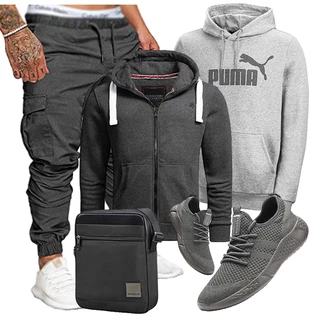 Groß Outfit mit Dunkelgrau/Grau/Hellgrau KapuzenPullover/Sport Sweatshirt/Hoodie/Strick Hoodie/Ausgefallener Hoodie/Sport Hoodie/Sweatjacke Alessandro Salvarini "Freizeit Outfit"