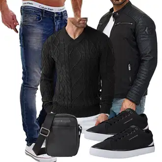 Party Outfits mit Schwarz COOFANDY, Schwarz/Grau Unkategorisiert Tommy Hilfiger, Schwarz Unkategorisiert Tommy Hilfiger "Freizeit Outfit"
