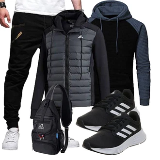 Outfit mit Schwarz/Dunkelblau 2-in-1 Pullover/Pullover mit Reißverschluss/Thermo Pullover/Winterpullover/Kapuzenpullover/Sport Hoodie/Strick Hoodie YuKaiChen "Freizeit Outfit"