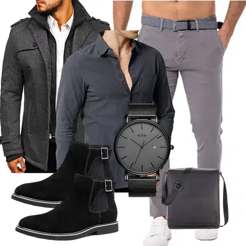 Dunkelgrau/Grau/Dunkelblau Musselin Hemd/Hemdbluse/JeansHemd/Casual Hemd/Business Hemd LucMatton kombinieren