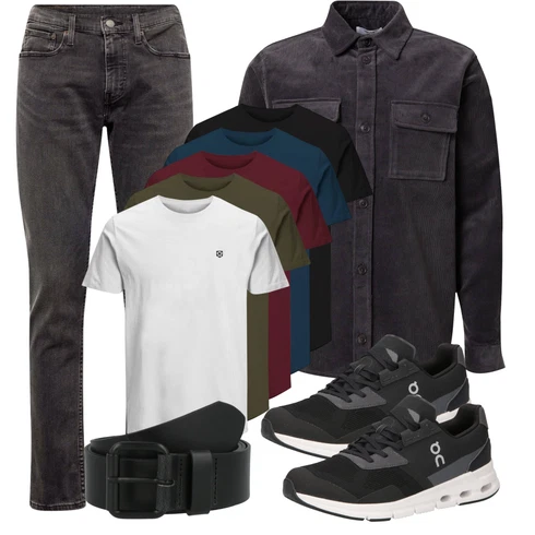Schwarz/DunkelGrau/Dunkelblau/Grau/Blau Jeanshemd/Flanellhemd/Casual Hemd DAN FOX APPAREL kombinieren