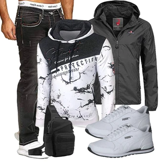 Knielang Outfit mit Grau/Weiß/Dunkelblau/Dunkelgrau/Schwarz Vintage Hoodie/Unisex Hoodie/Sport Sweatshirt/Hoodie/Ausgefallener Hoodie/Sport Hoodie Baxboy "Freizeit Outfit"
