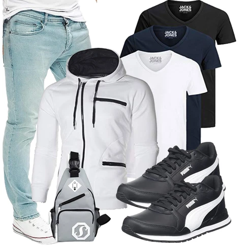 Grau/Weiß/Creme KapuzenPullover/Oversized Zip Hoodie/Hoodie/Sweatjacke/Ausgefallener Hoodie/Pullover mit Reißverschluss/Sport Hoodie acelyn kombinieren
