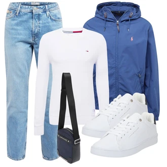 Outfit mit Weiß/Grau/Creme/Rosa Einfacher Pullover/Basic Pullover/FeinStrickpullover/Rundhals Pullover/Strickpullover/Thermo Pullover Tommy Jeans "Freizeit Outfit"