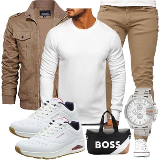 Motorrad Outfit mit Khaki Kunstlederjacke/Bomberjacke/Frühlingsjacke/Sommerjacke/Cargojacke/Jacke mit Seitlichem Reißverschluss/Herbstjacke/Fliegerjacke/Militärjacke KEFITEVD "Freizeit Outfit"Look: Freizeit, Jagd, Angeln, Arbeits, Reiten, Airsoft, Motorrad