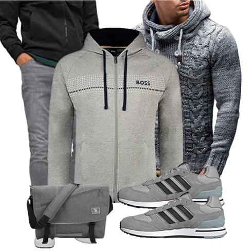 Grau/Beige/Dunkelblau/Braun Kastenjacke/Trachtenstrickjacke/Strickfleecejacke/Laufjacke/Jacke mit Seitlichem Reißverschluss/Uniformjacke/Segeljacke/Sportjacke/Kapuzenjacke Boss kombinieren