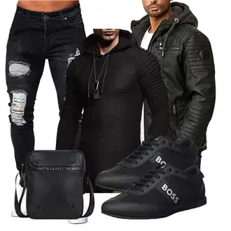 Party Outfits mit Schwarz Unkategorisiert Code47, Schwarz Unkategorisiert Redbridge, Schwarz Wickel Pullover/Pullover mit Stehkragen/Ausgefallener Hoodie/Sport Hoodie/Strick Hoodie/Kapuzenpullover Leif Nelson, Schwarz Unkategorisiert Boss, Schwarz Unkategorisiert Bugatti "Freizeit Outfit"
