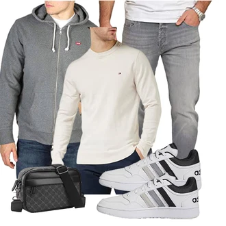 Outfit mit Khaki/Beige/Weiß Hoodie Damen Pullover/Kaschmir Pullover/Sport Sweatshirt/Pullover mit Stehkragen Tommy Hilfiger "Freizeit Outfit"