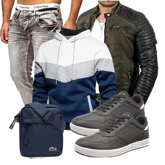 Outfit mit Dunkelgrün Jacke mit Seitlichem Reißverschluss/Kunstfaserjacke/KunstLederjacke/Wachsjacke/Steppjacke/Außergewöhnliche Jacke/Motorradjacke/Bikerjacke Redbridge "Freizeit Outfit"