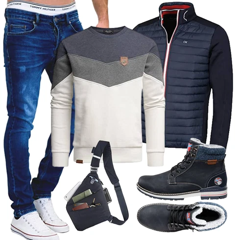 Grau/Creme/Hellgrau/Dunkelblau Damen Pullover/Women's Fleece Sweatshirts/Pullover mit Stehkragen/Sport Sweatshirt Amaci&Sons kombinieren