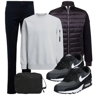 Outfit mit Grau/Hellgrau Pullover mit Stehkragen/Sport Sweatshirt/Lederjacke/Women's Fleece Sweatshirts/Damen Pullover Jack & Jones "Freizeit Outfit"
