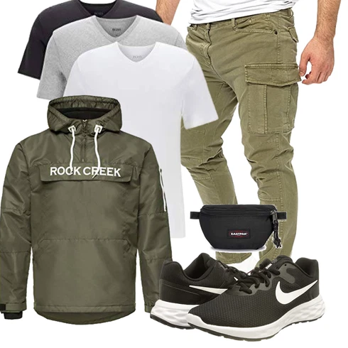 Grün/Grau Winter Parka/Regenjacke Rock Creek kombinieren