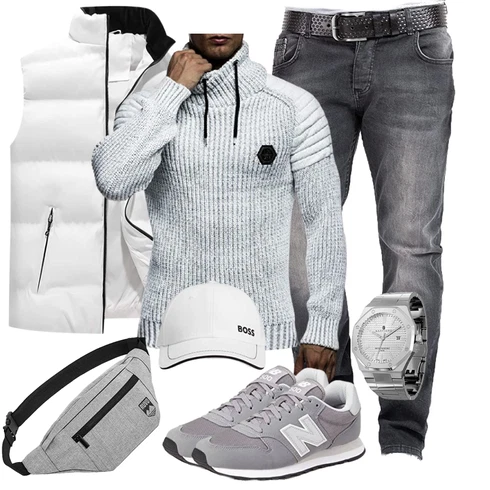 Schick Grau WollPullover Leif Nelson kombinierenLook: Business, Schick, Goa, Leger, Ausgefallene, Moderne