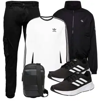 Sportlich Outfit mit Weiß/Creme Unkategorisiert/Bluse Große Größe/Shirt & Top Große Größe/Sweatmode/T-Shirt & Top/T-Shirt Langarm-Shirt/Longshirt/Hemdoberteil/Kurzes Oberteil/Sport-T-Shirt/Sport-Top Adidas Originals "Freizeit Outfit"Look: Classic, Rad, Hip Hop, Retro, Skater, Sportlich, Vintage