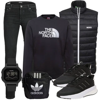 Outfit mit Schwarz/Hellgrau/Grau/Dunkelgrau Damen 7/8-Länge Jeans/Low Rise Jean/Push up Jeans/Regular-Fit Jeans/Lederjacke/Slim Fit Jeans/Leder Schuhe/Thermojeans/Winterjacke Jack & Jones "Freizeit Outfit"