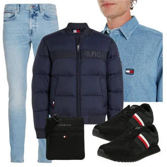 Knielang Outfit mit Schwarz Umhängetasche/Gürteltasche/Mannstasche/Hüfttasche/Schultertasche/Smartphone Tasche Tommy Hilfiger "Freizeit Outfit"