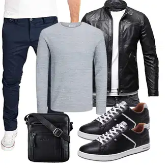Party Outfits mit Schwarz Vintage Lederjacke/Jacke mit Seitlichem Reißverschluss/Kunstlederjacke/Motorradjacke/Bikerjacke/Lederjacke Crone, Schwarz Unkategorisiert ARRIGO BELLO, Schwarz Unkategorisiert ROYALZ "Freizeit Outfit"